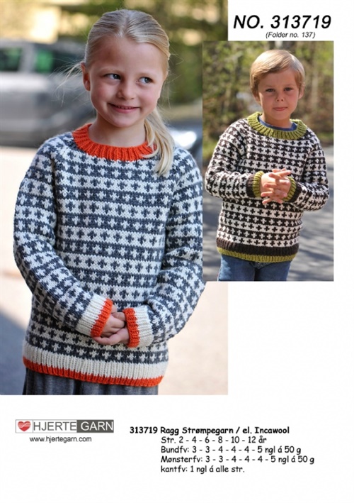 Børnesweater med  mønster strikket i Ragg 313719